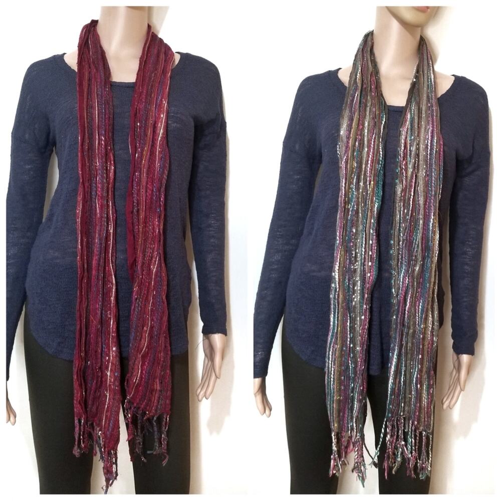 Bundle of Two Multi-color Slightly Shiny Scarves